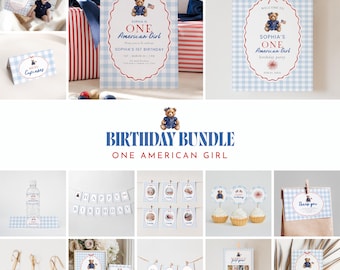 Eine amerikanische Mädchen-Teddybär-1.Geburtstags-Party-Bündelung Corjl-Schablone