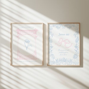 Christian art set of 2 Modern pink blue aesthetic coquette wall decor, preppy scripture decor, religious teen girl room decor, faith gift