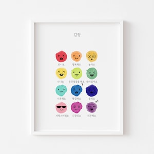 Feelings in Korean Poster, Printable Hangul Wall Art, Learning Hangul Feelings, Watercolor Korean, Toddler Hangul Poster, Instant Download