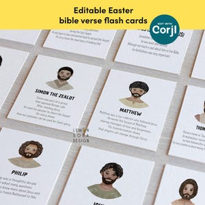 Cartões de memória flash editáveis para impressão dos 12 discípulos, atividade educacional cristã da escola dominical dos apóstolos de Jesus, ensino doméstico, aprendizagem religiosa