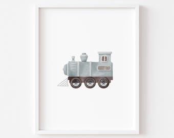 Vintage Blue Train Print: Boys Nursery Decor (Digital Download)