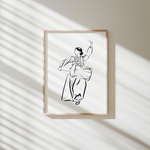 Lijntekening van een Koreaanse vrouw in Hanbok: Moderne woondecoratie (digitale download)