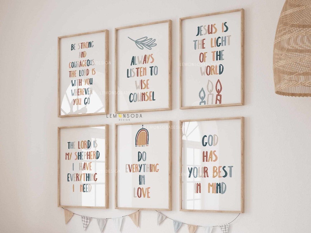 Kids Bible Verse Set of 6 Prints, Church Nursery Decor, Sunday School ...