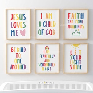 Kids Bible Verse Prints: Colorful Christian Nursery Decor (Set of 6) (Digital Download)