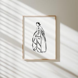 Korean Art Print, Korean Line Drawing Art Poster, Korean Woman Print, Hanbok Art, Digital Print, Printable wall art, Modern Home Decoration