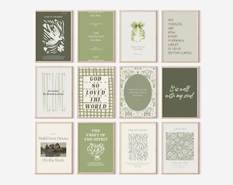 Sage Green Christian Scripture Art Prints: Gallery Wall Bundle Set (Digital Download)