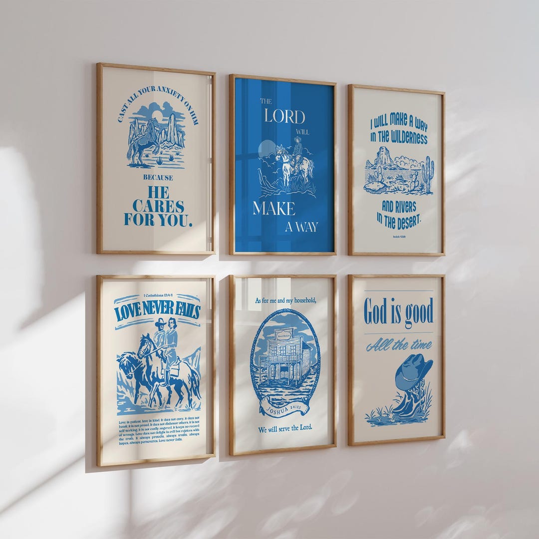 Blue Western Christian Bible Verse Poster: Wild West Cowboy Decor - Etsy