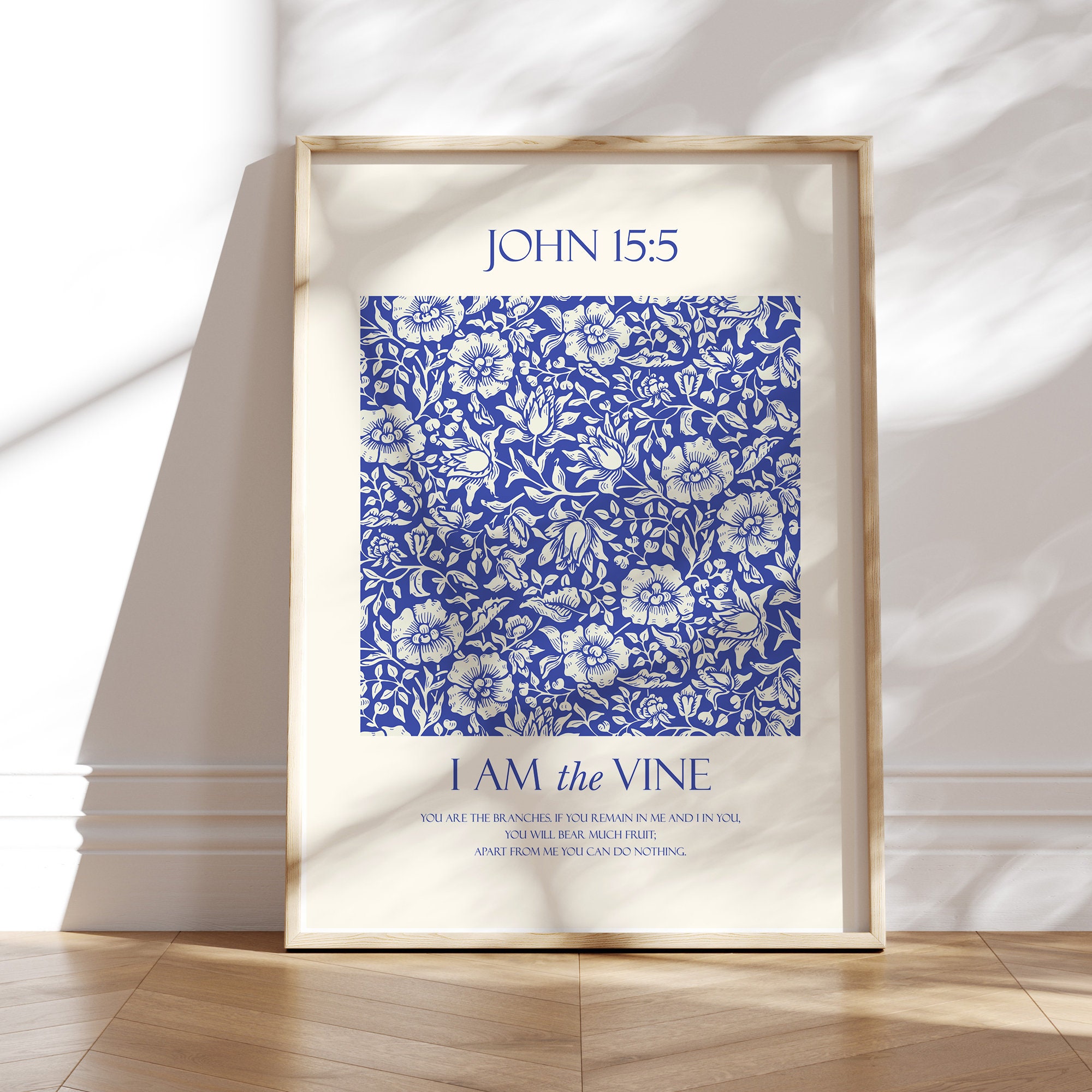 I Am the Vine John 15:5 Printable Blue Vintage Floral Pattern Bible ...