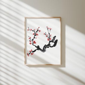 Korean Brush Tree Flower Line Drawing Art, Korean Traditional Art, Printable Wall Art, Minimalist Korean Line Drawing Art, Digital download