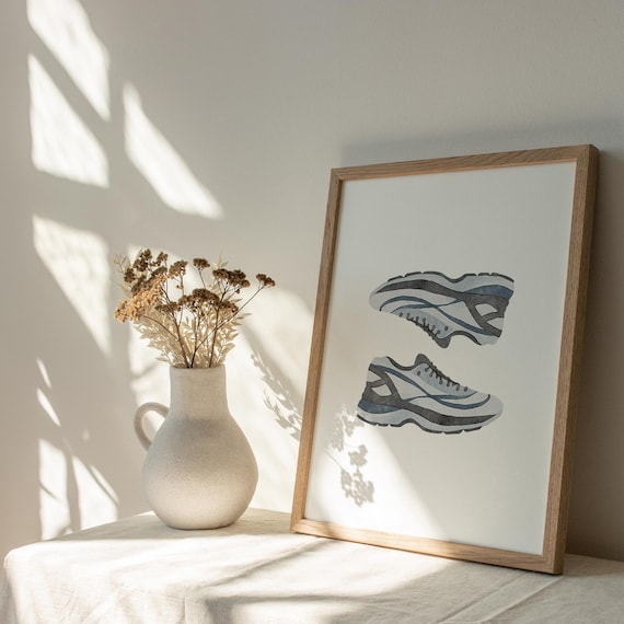 Buy Blue Running Shoes Watercolor Art Print: Sports Nursery Decor