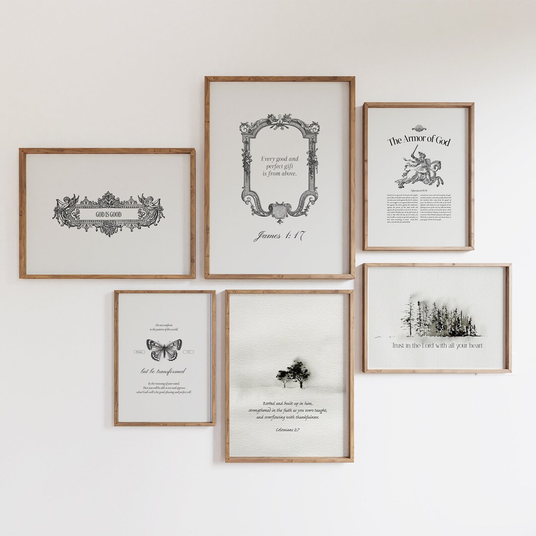 Christian Bible Verse Gallery Wall Art Set: Vintage Scripture (digital ...
