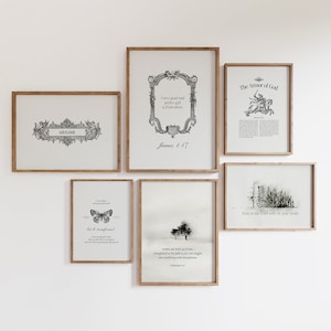 Aesthetic Christian bible verse gallery set of 6 bundles, Vintage scripture wall decor, Modern Christian room decor, religious faith gift