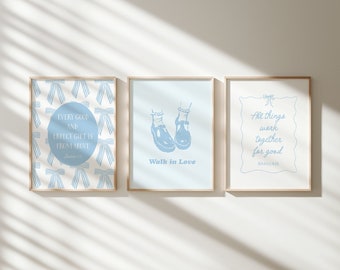 Blue Coquette Christian Wall Art Set: Girly Dorm Decor (Digital Download)