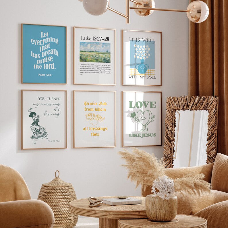 Blue Christian Art Prints: Modern Scripture Wall Decor (set of 6 ...