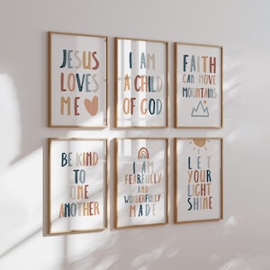 Christian Nursery Wall Decor, Set of 6 bible verse wall art, Nursery Bible kids Wall decor, Church Nursery Room Decor Bundle Sunday scool
