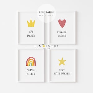 Set of 4 Nursery Wall, Rainbow Nursery Art, Christian Nursery Room Decor, Bible Verse Wall Art, Christian Song Lyrics Art, Digital Print