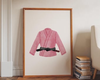 Pink Jiu Jitsu Gi Wall Art Printable, Martial Arts Uniform Girls Sports Room Decor