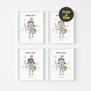 The Armor of God poster, Printed and shipped, physical print, Christian girls room wall decor, Sunday school poster, Christian kids room art