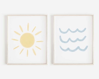 Sun and Wave Nursery Prints: Summer Coastal Decor (Digital Download)