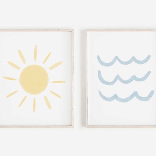 Sun and Wave Prints Set of 2 Nursery Summer Decor Beach Etsy