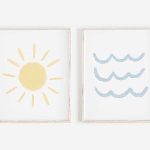 Sun and Wave Prints, Set of 2 Nursery Summer Decor, Beach Nursery Decor, Ocean Nursery, Coastal Nursery, Sea Nursery, Downloadable wall art