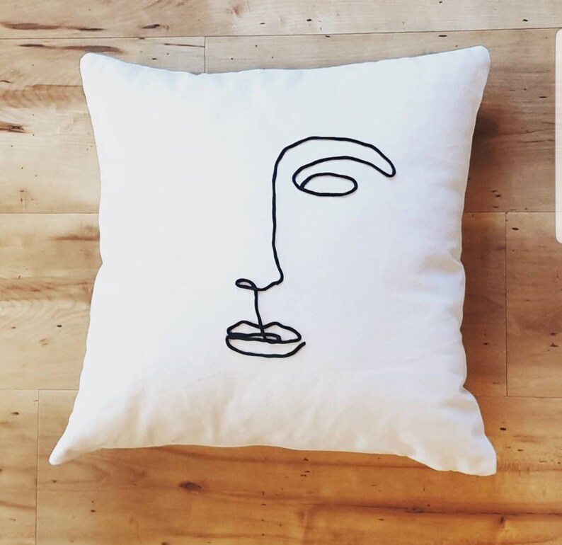 Scandi Embroidered Scandinavian Minimalistic | Abstract Face Cream Cushion Cover