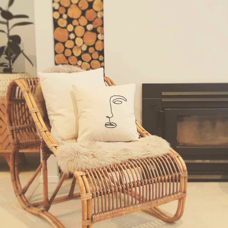 Scandi Embroidered Scandinavian Minimalistic | Abstract Face Cream Cushion Cover
