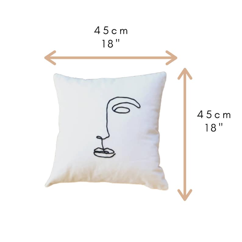 Scandi Embroidered Scandinavian Minimalistic | Abstract Face Cream Cushion Cover