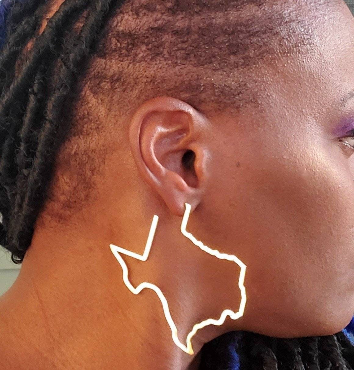 Texas Map Earrings, Texas Outline Earrings, Map of Texas Gold Hoop Earrings, Statement Earrings