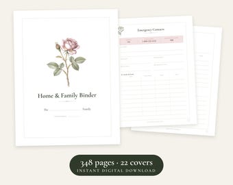 Home Management Binder Printable, Emergency Binder, Family Binder PDF, Household Organizer, Important Documents, 348 Pages, US Letter