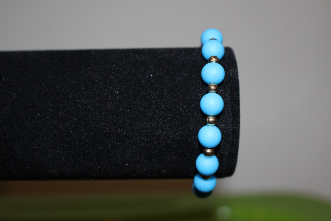 Sky Blue Soft Rubber Bead Bracelet Etsy UK