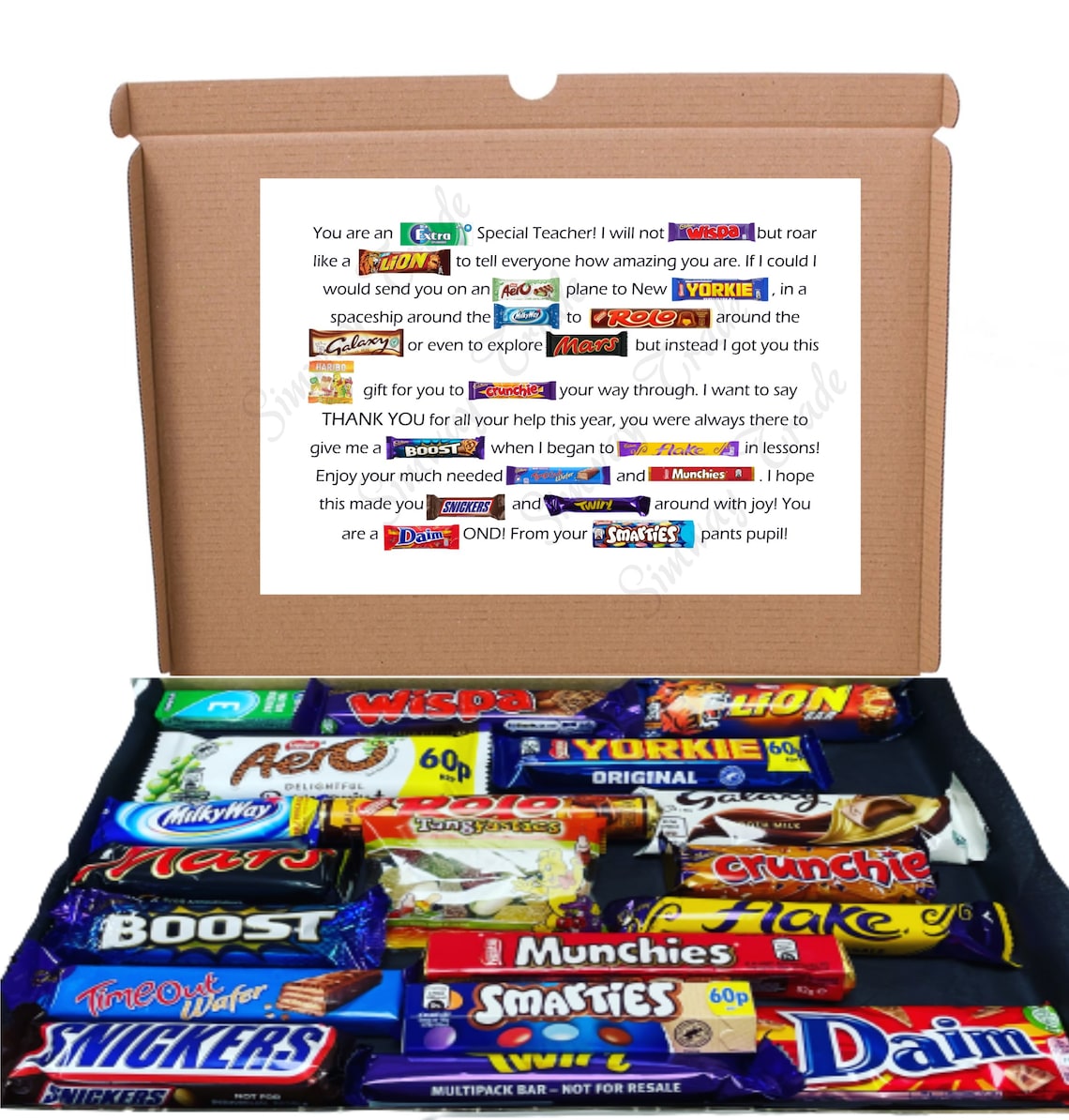 Best Teacher Gift Chocolate Poem Thank You Gift Box Sweets Etsy My