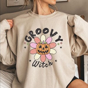 Groovy Witch Sweatshirt, Women Halloween Shirt, Retro Halloween Sweater, Halloween Boo Shirt, Trendy Fall Shirt,Groovy Witch Halloween
