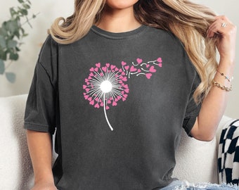 Comfort Colors Dandelion Heart Shirt, Flower Love Tee, Wildflower Shirt, Dandelion Shirt, Valentine Flower Shirt, Lovers Shirt, Gift for Her