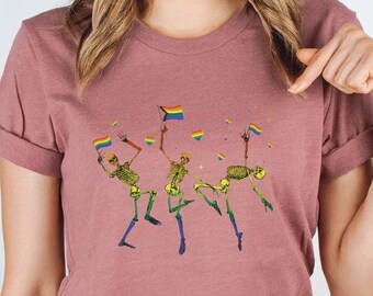 Cute Dancing Skeleton Pride Shirt,  Pride Shirt, Cute Pride Shirt, Pride Gifts, Pride Gear, Pride Month,  Lgbtq Shirts, LGBTQ Pride Rainbow