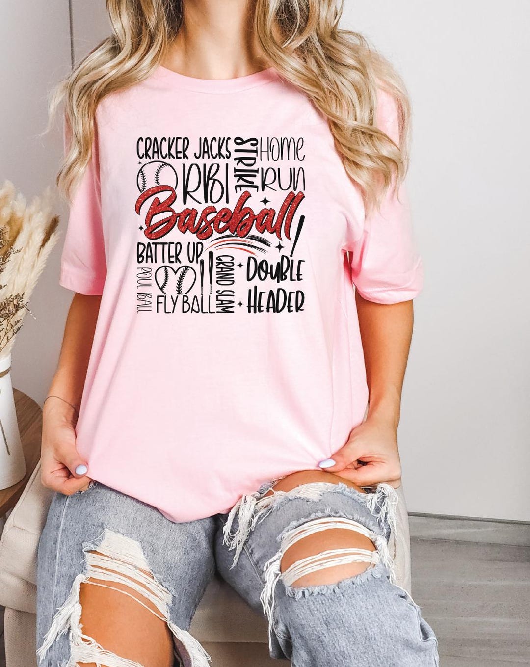 Baseball Glitter T-shirt, Sparkly Red Baseball Fan Tee, Softball Mom ...