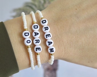 Tres Pulseras Empoderadoras / Elige tus palabras /Pulseras de Éxito / Buena Suerte / Pulseras de Bienestar / Pulsera Motivacional / Pila de pulseras