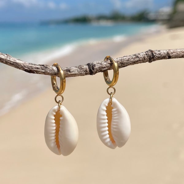 Muschel Ohrringe | Strand Vibes | Strand Schmuck | Kauri | Süße Ohrringe | Surferschmuck | Muschelschmuck | Creolen | Gold Creolen