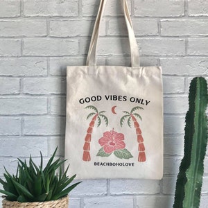 Reusable bag | Tote bag | Shopping bag | Good Vibes | Reusable | Summer bag | Summer Print | Palm tree | Print | bag | Tote | Reusable tote