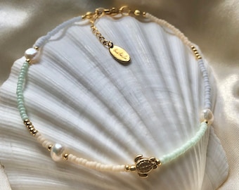 Bracelet de cheville | Bracelet de cheville tortue | Bracelet de cheville perlé | Bijoux de surfeur | Bijoux de plage | Ambiance de plage | Bijoux de l'île | Bracelet d'été