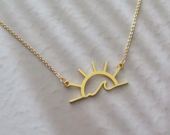 Rising Sun Necklace | Wave Charm Necklace | Sun charm necklace | Wave and Sun | Ocean Lover | Cute Summer Necklace | Wave | Rising Sun