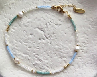 Oceaan enkelbandje | Strand enkelbandje | Enkelbandje met kralen | Oceaanliefhebber | Handgemaakte sieraden | Parel enkelbandje | Sieraden met kralen | Strand sieraden