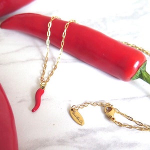 Chili Pepper Charm Necklace | Chili Necklace | Chili Pepper Necklace | Chili Charm | Gold Charm Necklace | Stainless Steel Necklace
