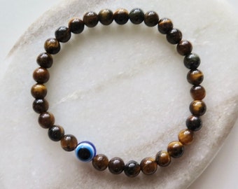 Pulsera de ojo de tigre / mal de ojo / pulsera de protección / pulsera de cristal para él / cristal de ojo de tigre / pulsera de conexión a tierra / pulsera con cuentas