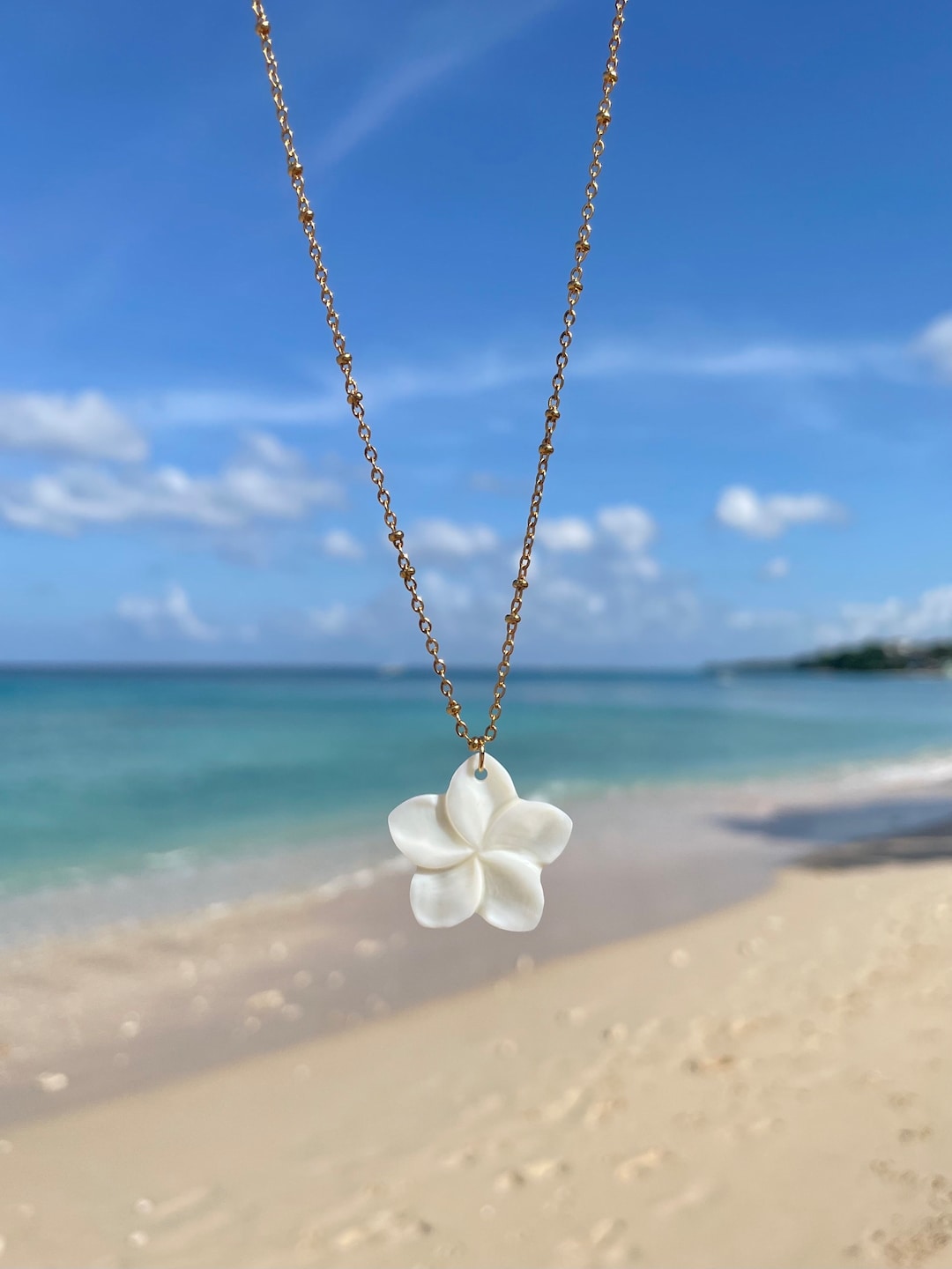 Frangipani Necklace Plumeria Necklace Mother of Pearl Flower Necklace