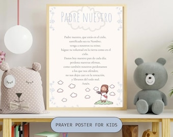 Padre Nuestro Spanish Prayer Printable: Blue Angel Nursery Art (Digital Download)