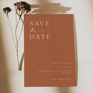 Terracotta Save the Date, Minimalist Save the Date Template, Boho Save The Date, Burnt orange wedding, Dessert Wedding, Fall Save the Date
