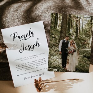 Boho Elopement Announcement, Printable We Eloped Card, Wedding Announcement, Postponed Reception Notice, Modern Elopement Card, Simple