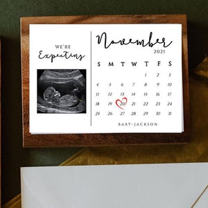 Baby Announcement, On the Way Due Date, Baby Expecting Card, Calendar Sonogram Ultrasound, Gender Neutral Templett, Birth Calendar Card