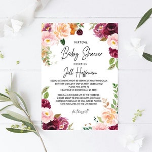 Burgndy Baby Shower Invitation, Instant Download, Virtual Baby Shower Invite, Custom Invitation, INSTANT DOWNLOAD, Boho Baby Shower Invite